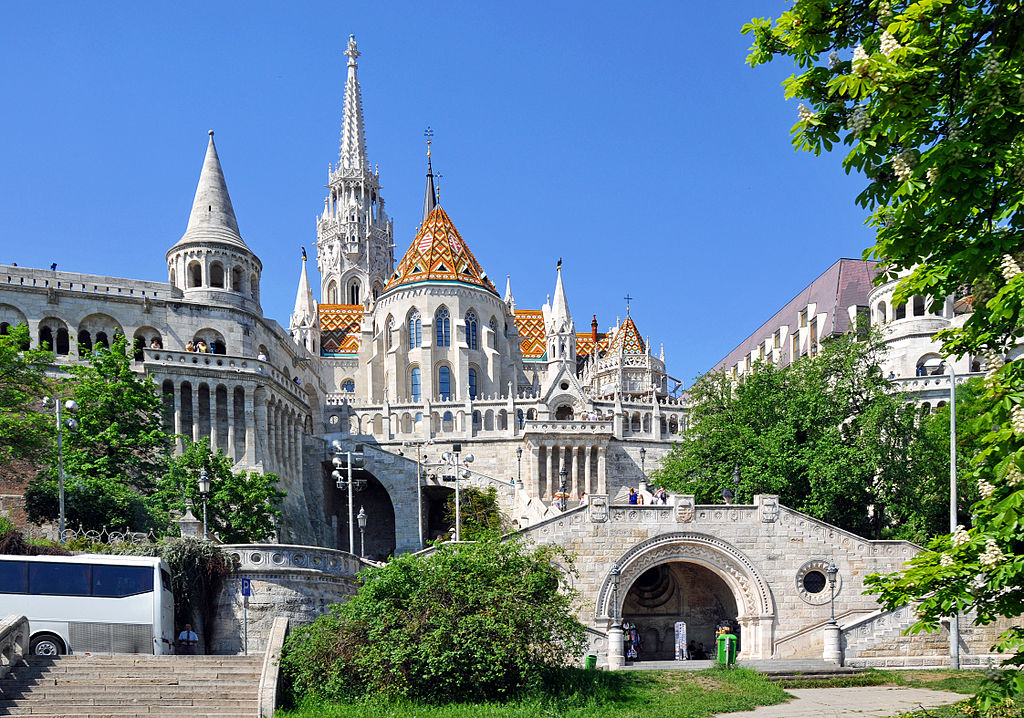 The main façade of the Fisherman’s Bastion in Hungary.